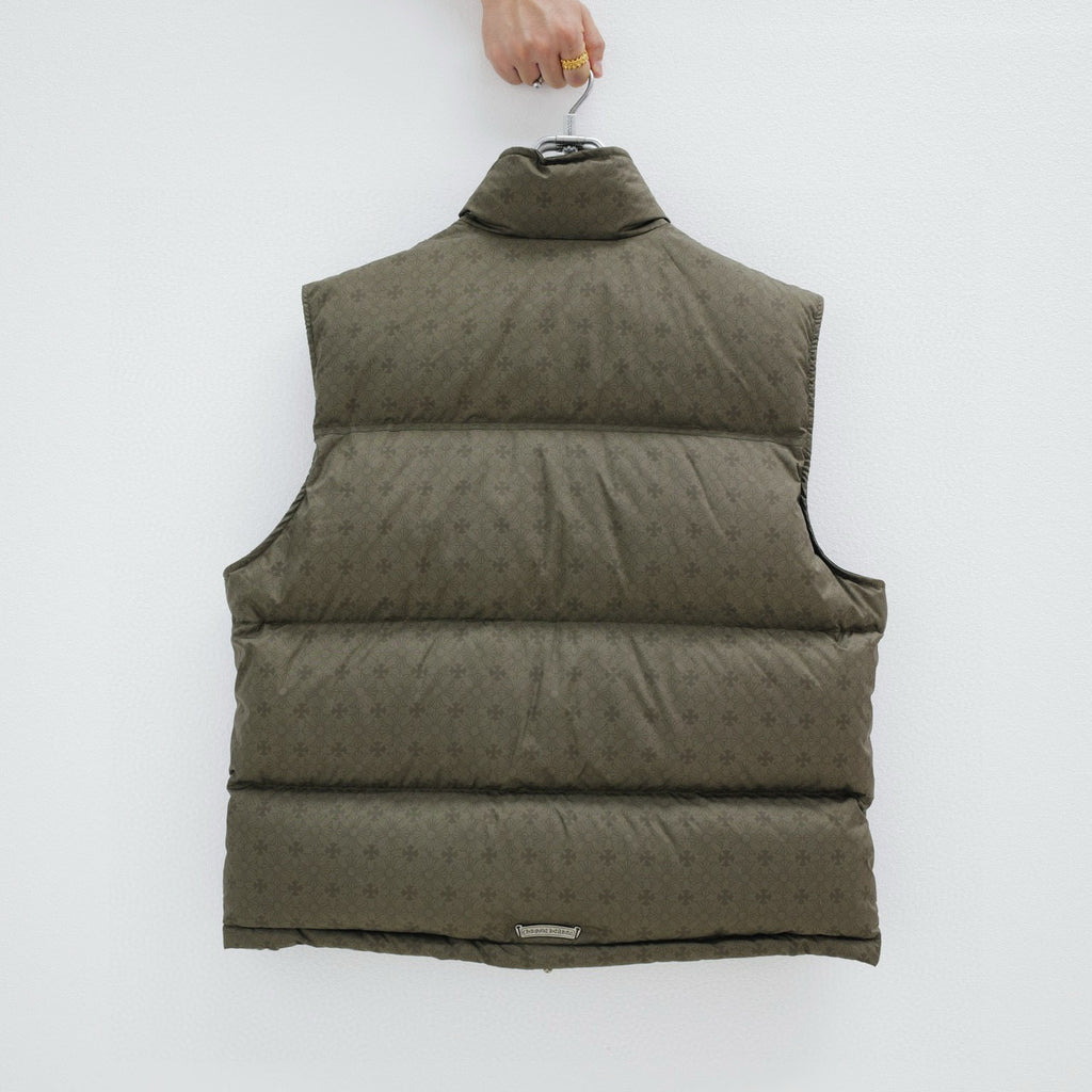 Chrome Hearts Men's And Women's Fall/Winter Fashion Casual Stand Collar Zipper Single Button Hidden Pattern 925 Sterling Silver Hardware Down Sleeveless Vest #79126