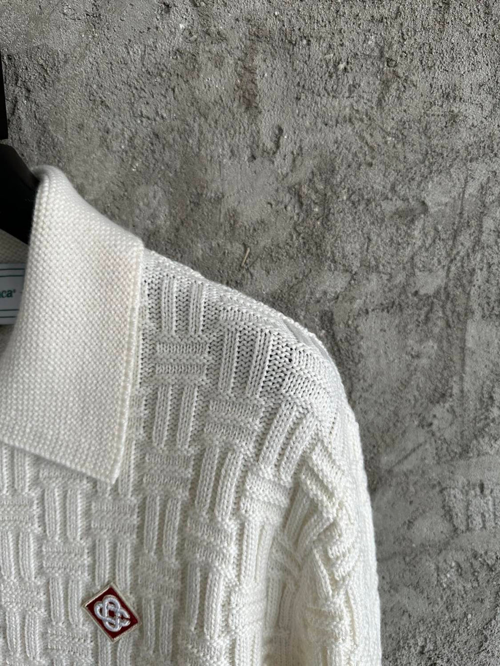 Casablanca Men's Spring Spring Autumn Beige Cozy Pullover Wool Polo Neck Knit Long Sleeve Sweater #73574