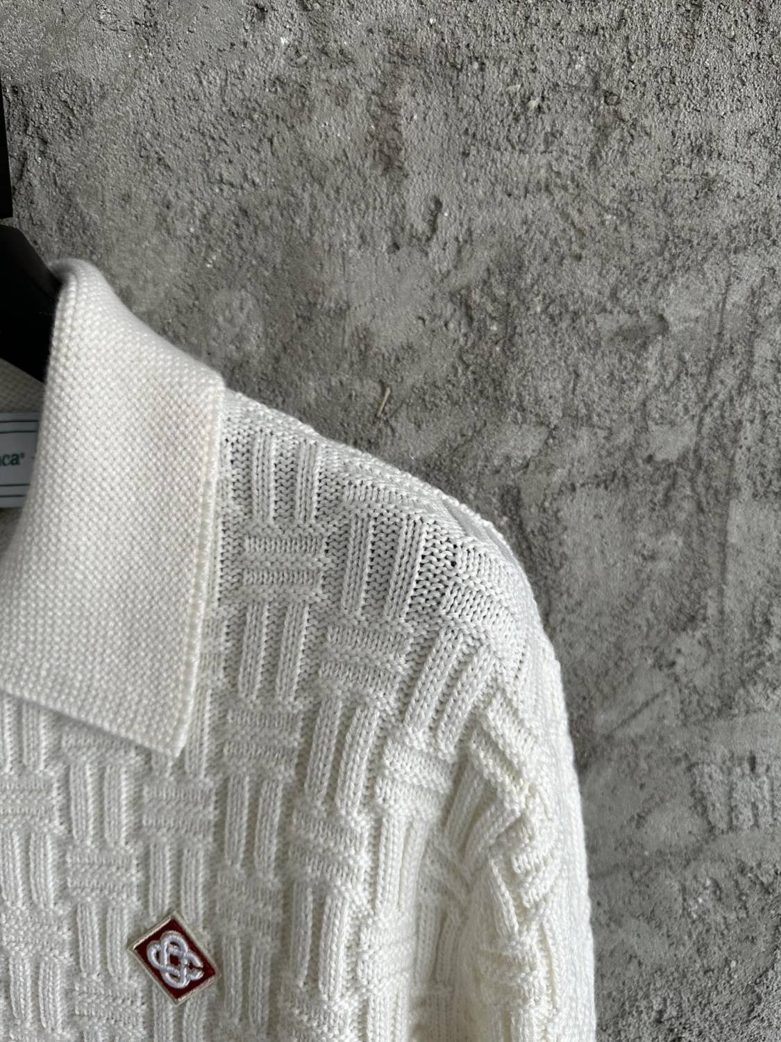 Casablanca Men's Spring Spring Autumn Beige Cozy Pullover Wool Polo Neck Knit Long Sleeve Sweater #73574