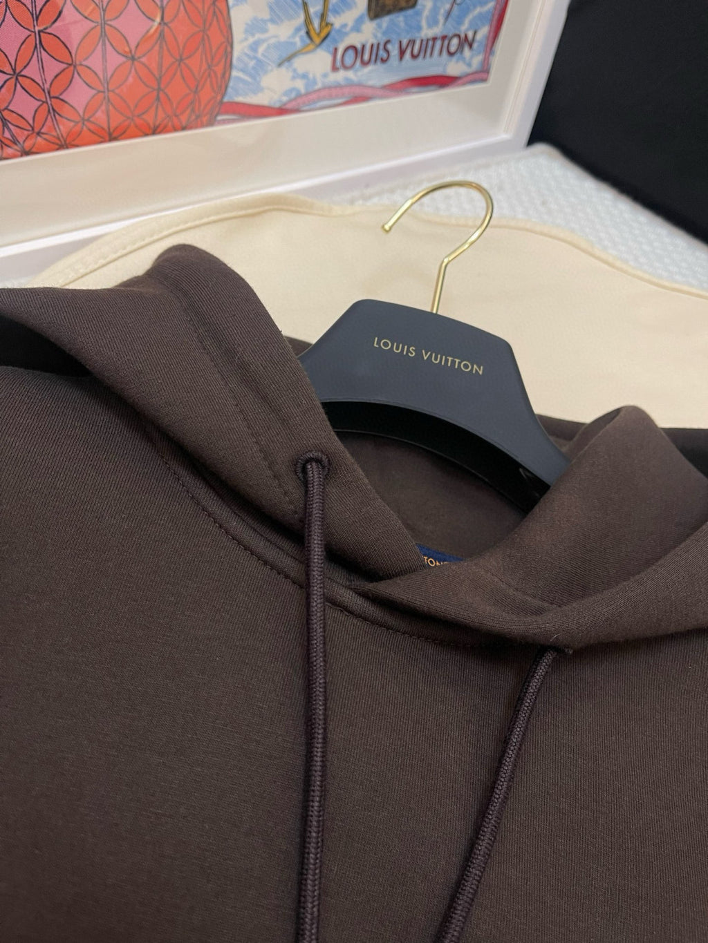 Louis Vuitton Men's Spring & Autumn Solid Color Logo Print Drawstring Hooded Sweatshirt #75431