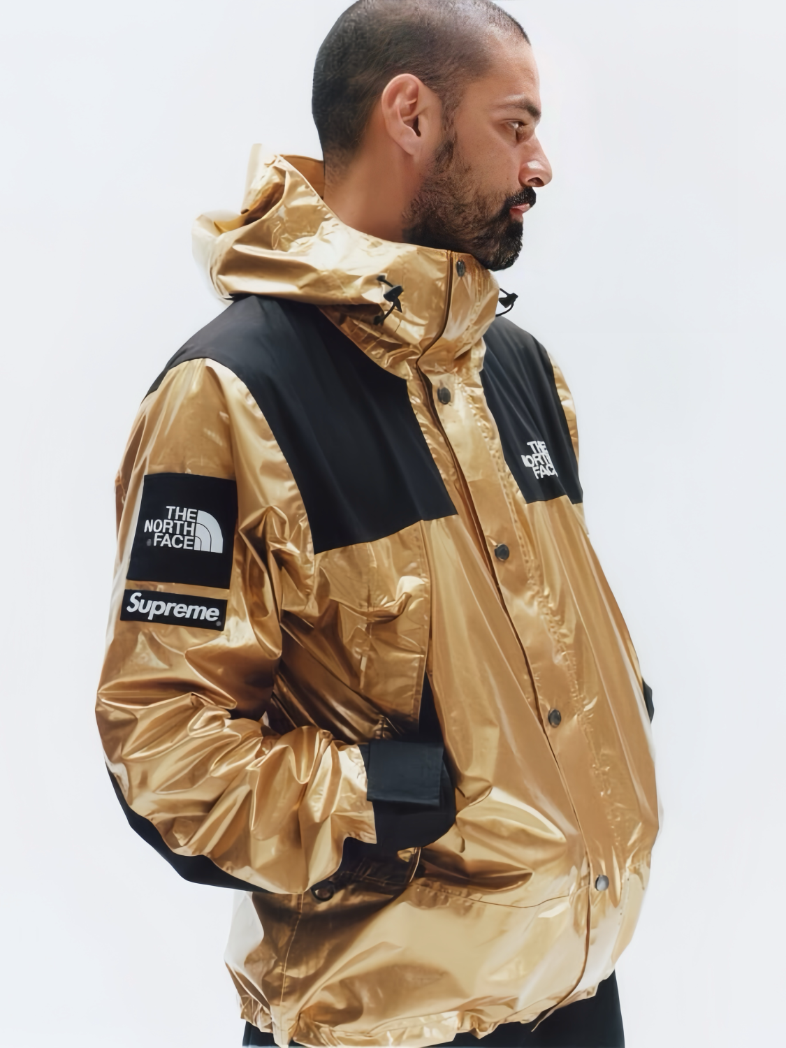 Supreme X The North Face Men's Winter Nylon Metallic Single Breasted Zip Hooded Jacket Bib Pants Overall Set Suit #97741
