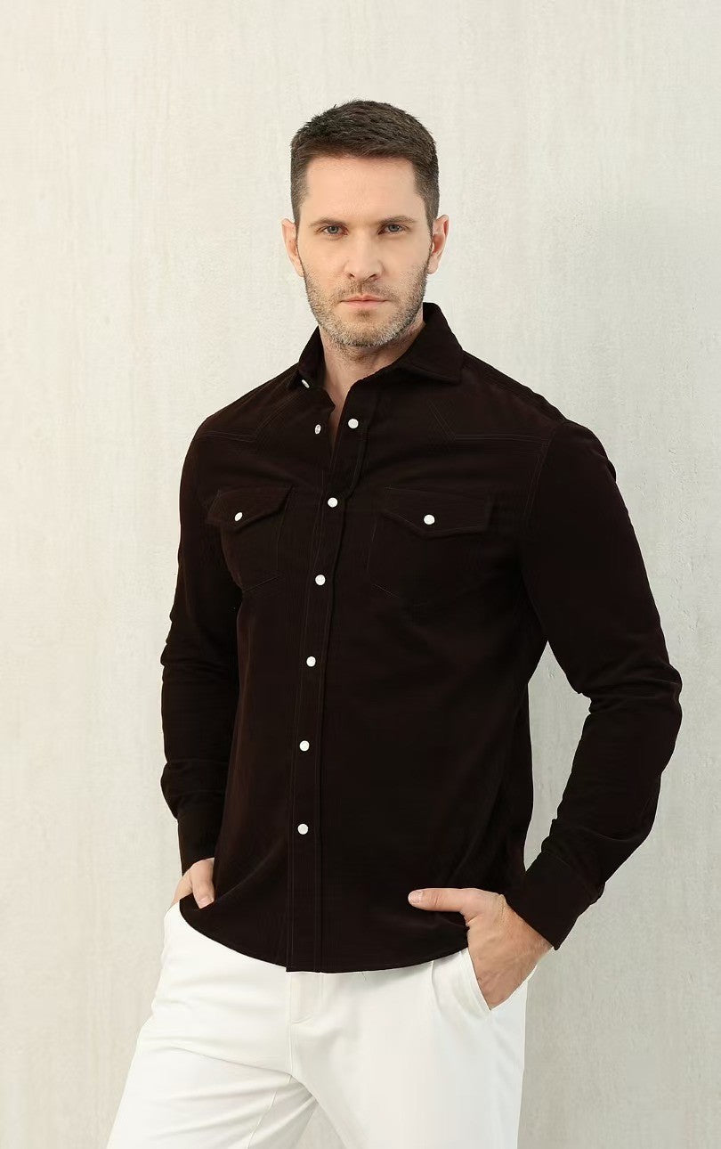 Brunello Cucinelli Men's Spring And Fall Cotton Lapel Solid Color Single-Breasted Chest Pocket Long Sleeve Fitted Shirt Ngvp #1557
