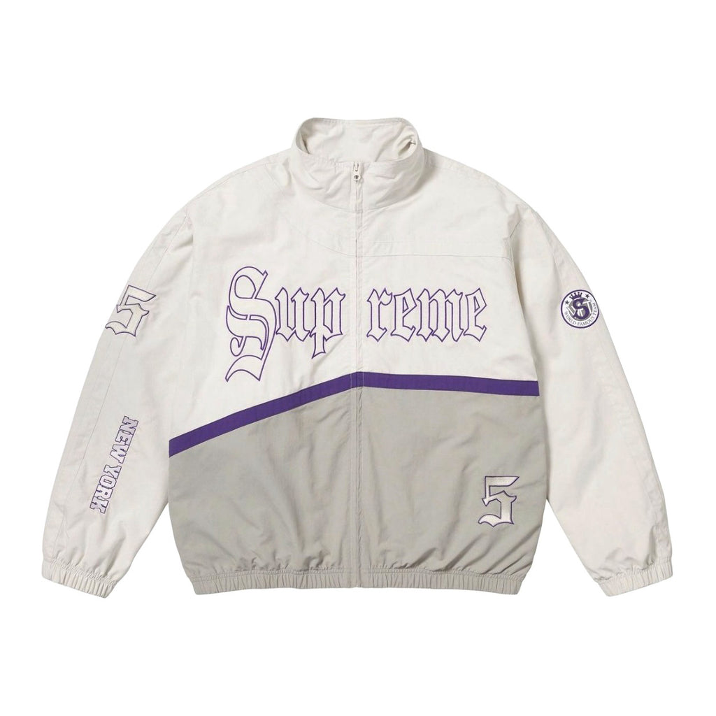 Supreme SS25 WEEK12 Old English Track Jacket Men's And Women's Spring/autumn Logo Pattern Patchwork Zipper Stand-up Collar Long-sleeved Jacket And Sweatpants Pants Set Suit #77832