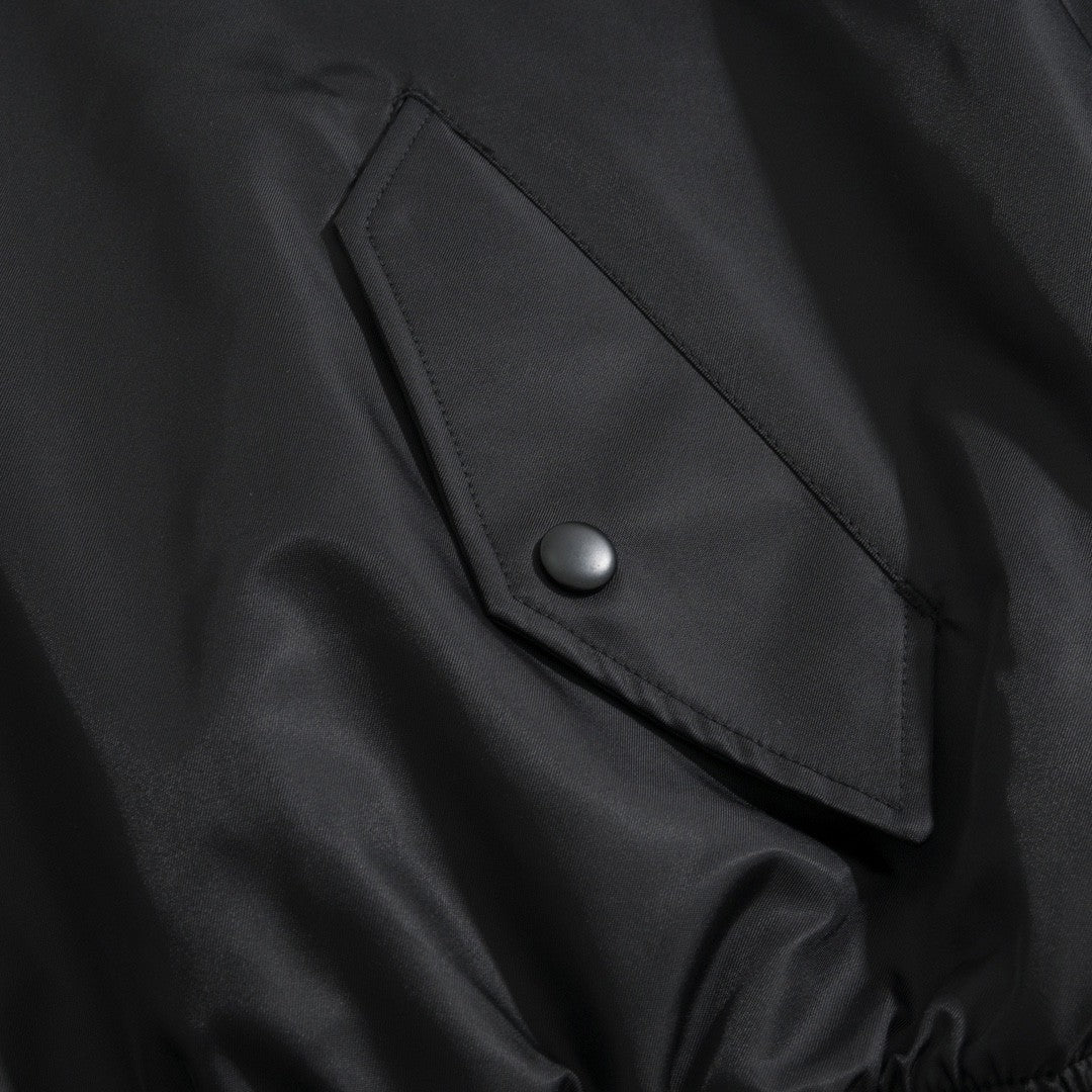Prada Men's Spring And Fall Black Nylon Zipper Baseball Collar Aviator Jacket #72583