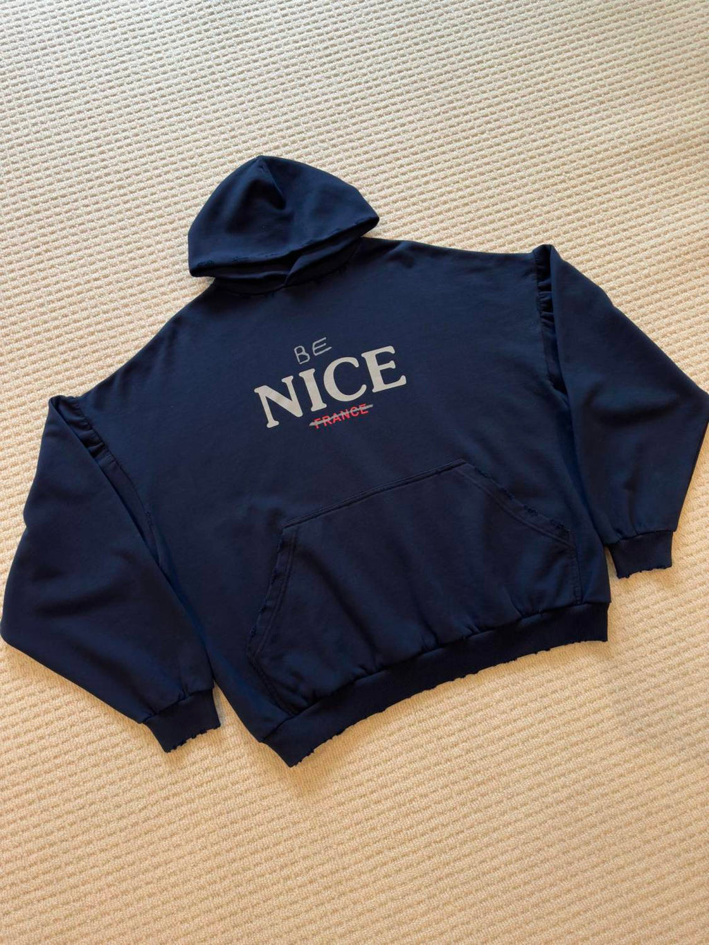 Balenciaga Men's Autumn And Winter Letter Printed Sweatshirt Hooded Long Sleeve Pullover Sweatshirt Navy Blue High Street Trendy Top #81625