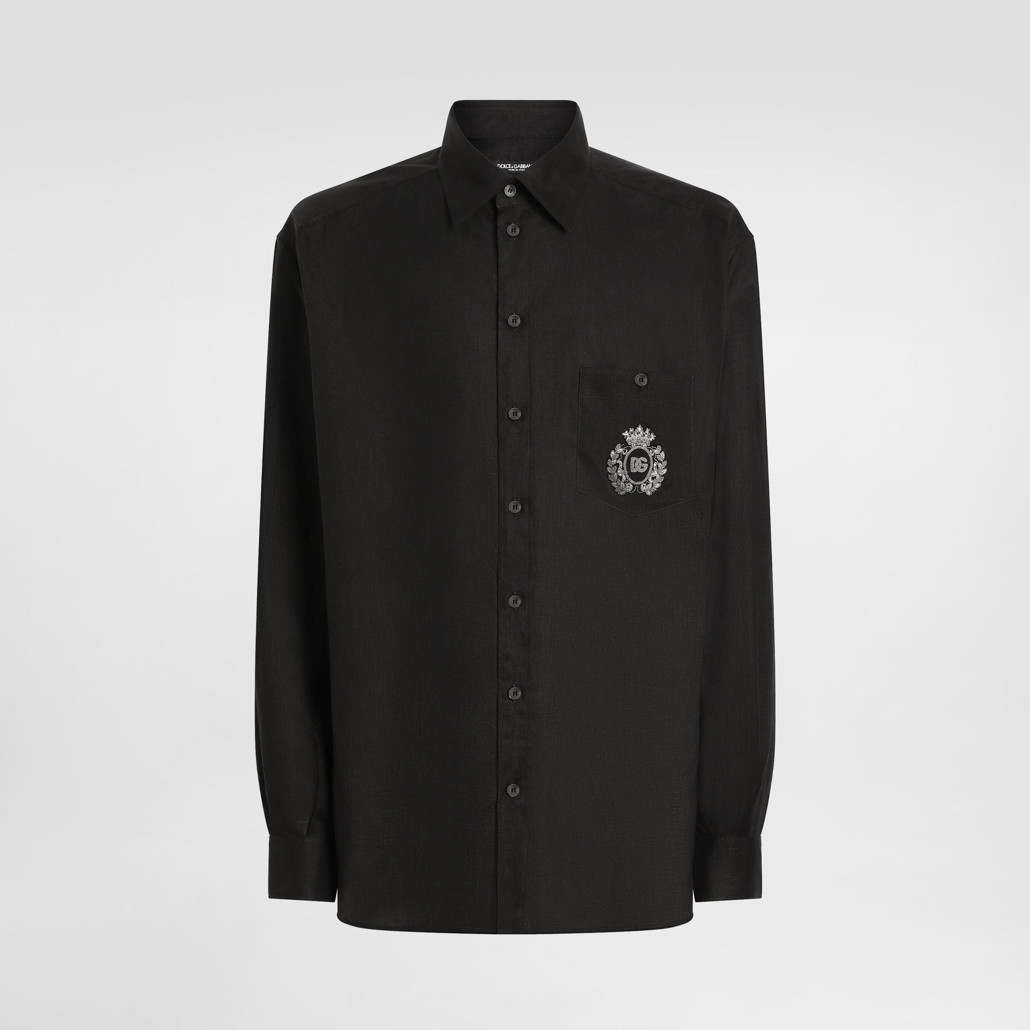 Dolce & Gabbana Men's Spring/Summer Solid Colour Embroidered Pattern Printed Single-Breasted Linen Fabric Long-Sleeved Shirt #77135