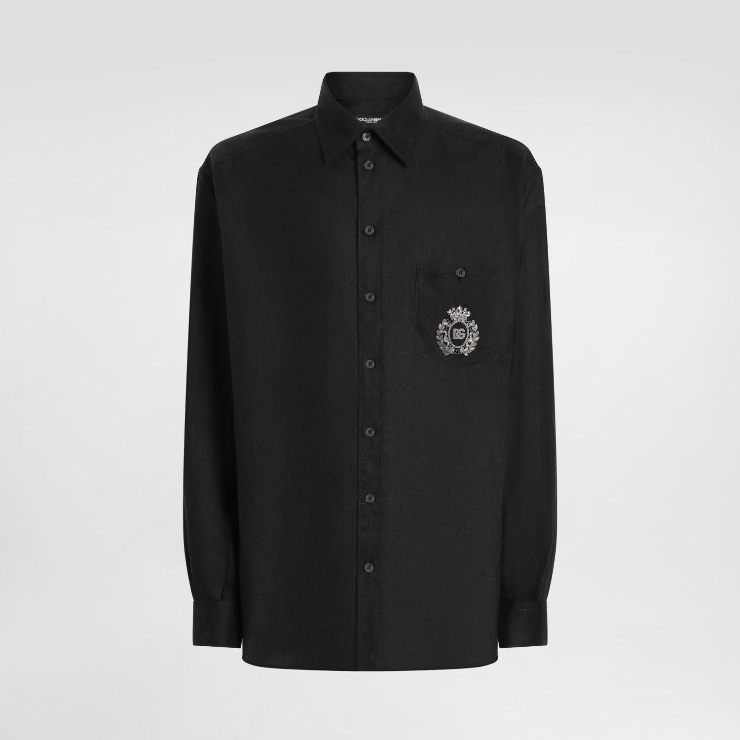 Dolce & Gabbana Men's Spring/Summer Solid Colour Embroidered Pattern Printed Single-Breasted Linen Fabric Long-Sleeved Shirt #77135