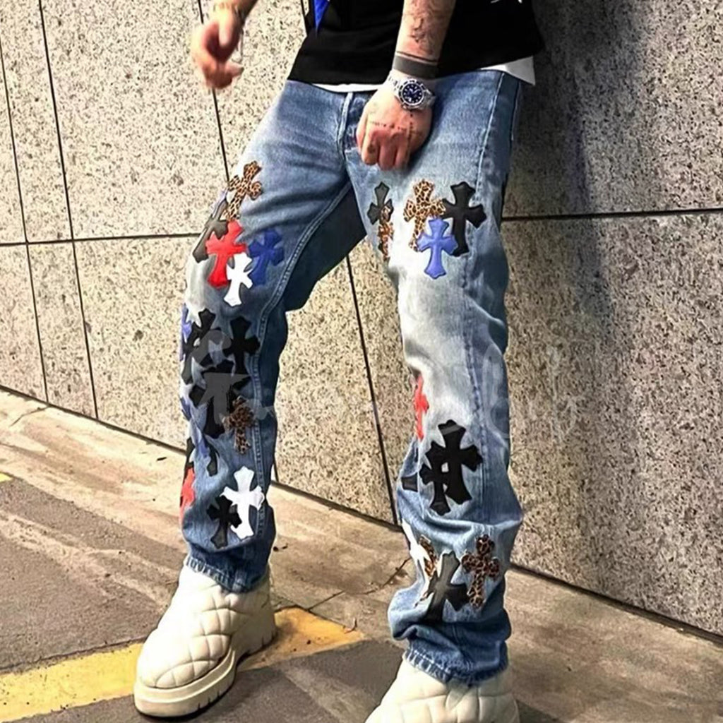 Chrome Hearts Graffiti Blue Denim Jeans Pants #96791