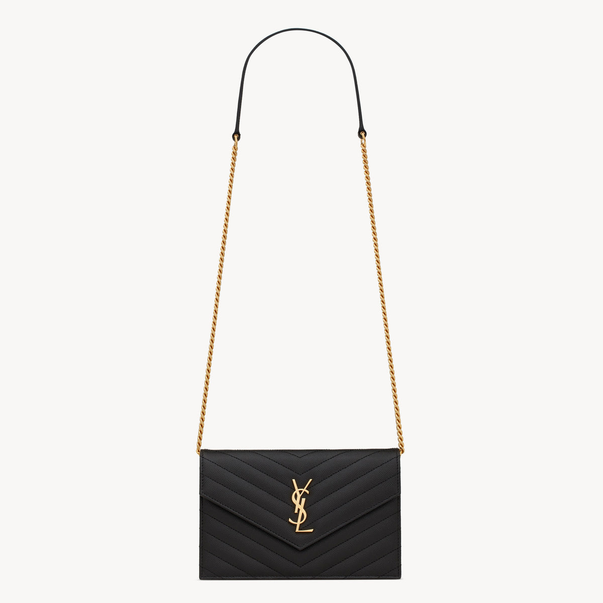 Saint Laurent Women's Classic Fashion Classic Cassandre Chain Wallet In Grain De Poudre Leather Logo Gold Chain Leather Shoulder Bag Crossbody Bag Bags Accessories 377828BOW021000 #78166