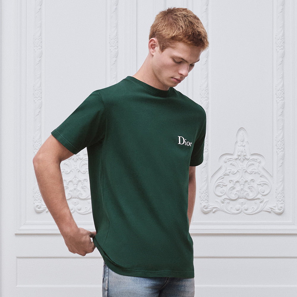 DIOR T-Shirt with Dior Embroidery Relaxed Fit Green Cotton Jersey #377387