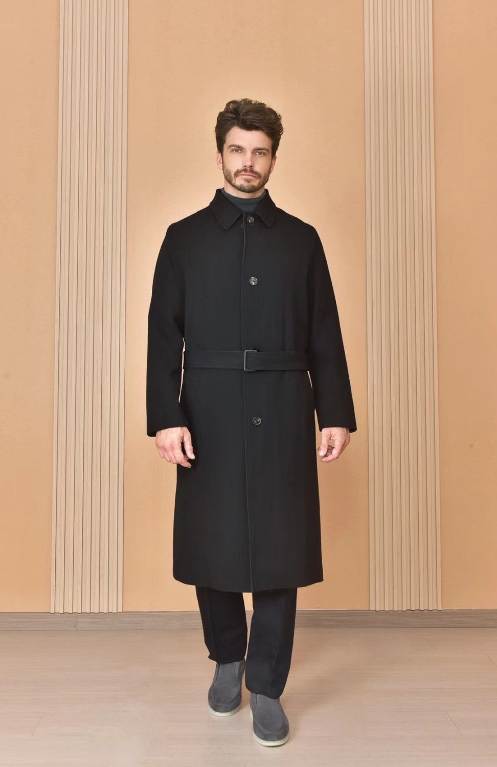 Loro Piana Men's Reversible Double-Faced Coat with Belt. Single-Button Lapel. Long Fit Jacket Ngvp #2336