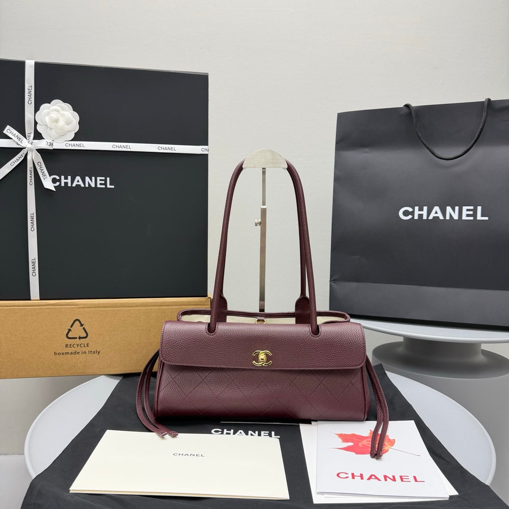 Chanel Small Shopping Bag Grained Calfskin Gold-tone Metal Black #380058