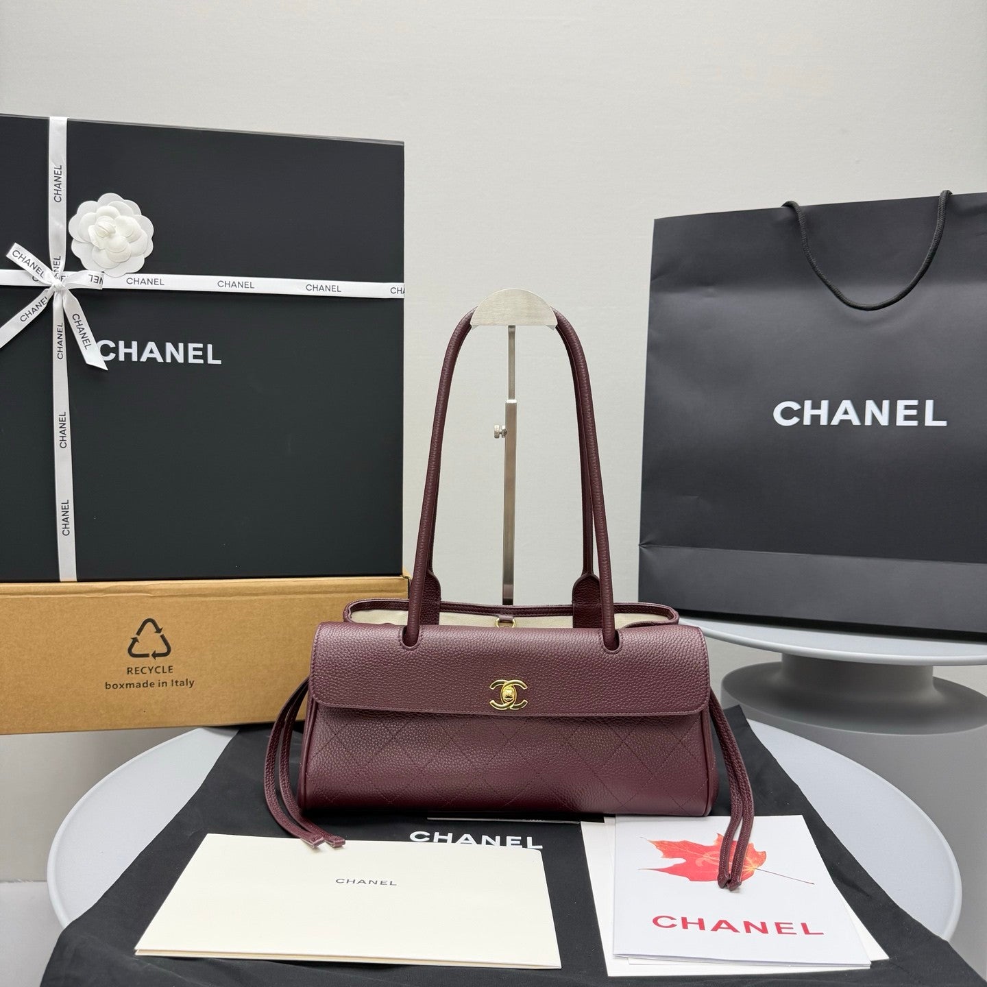 Chanel Small Shopping Bag Grained Calfskin Gold-tone Metal Black #380058
