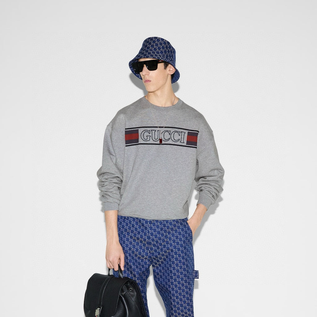 Gucci Men's Spring and Summer Solid Color Letter Printed Cotton Round Neck Long Sleeve Sweatshirt #76391