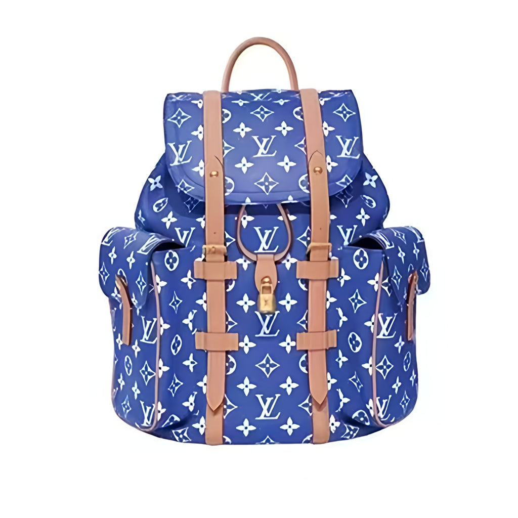 Louis Vuitton Christopher Monogram Taurillon Cow Leather Backpack Lv Men's Backpack With Floral Monogram In Blue Green And Yellow Bags #82792A