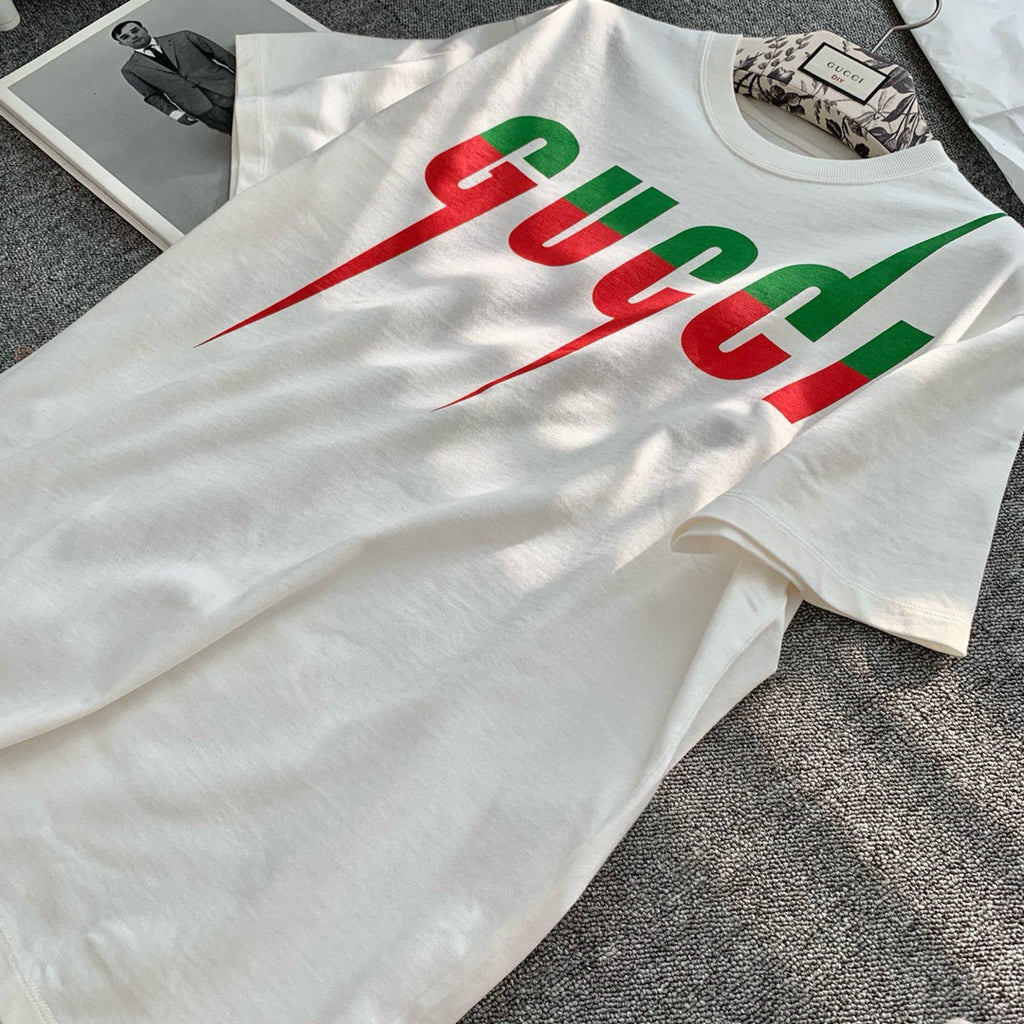 Gucci Men's Summer Blade Letter Print Round Neck Solid Color Cotton Short Sleeve T-Shirt #75156