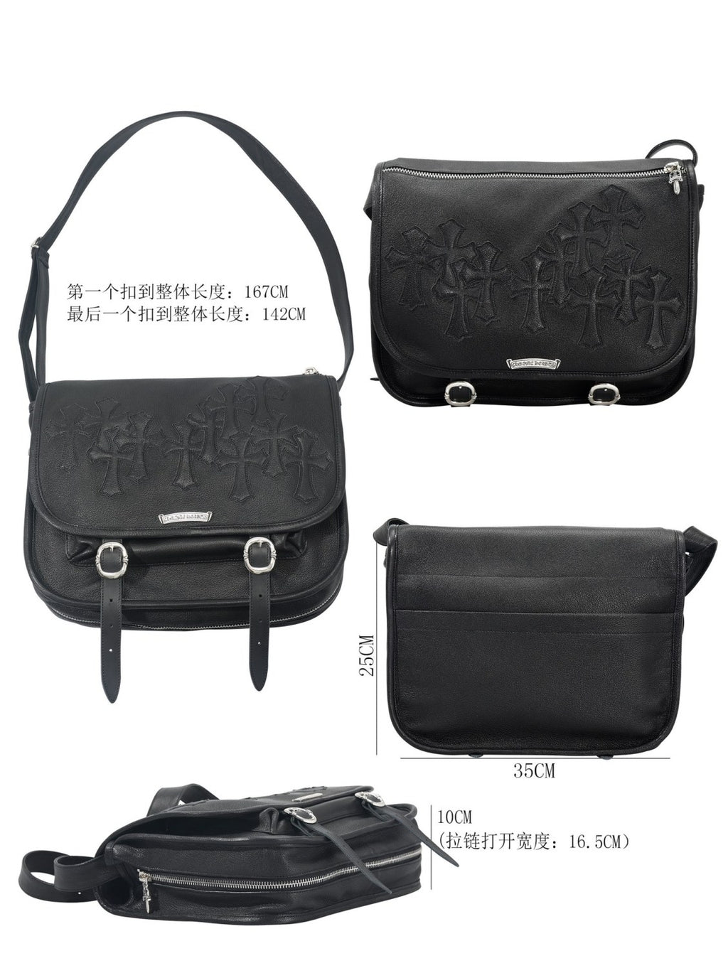 Chrome Hearts  vintage Cross-stitch Flap Shoulder Bag Messenger Style Cowhide Leather 925 Sterling Silver Hardware Total Silver Weight: Approx. 116g #81943A