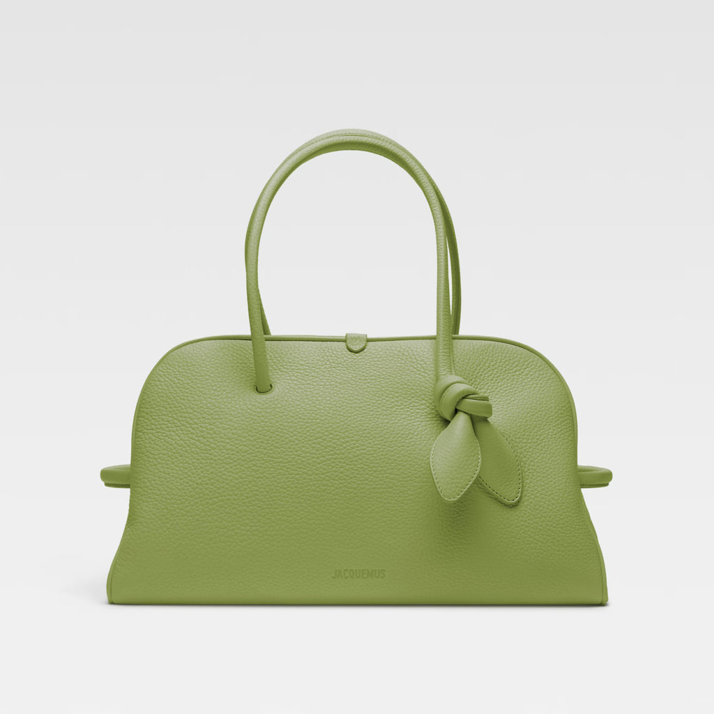 Jacquemus Le Turismo Women's Solid Bow Detail Zipper Closure Grained Leather Bowling Bag Tote Bags #75167