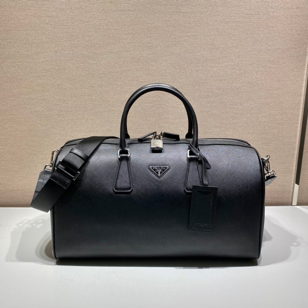 PRADA Black Saffiano Leather Travel Bag #379101
