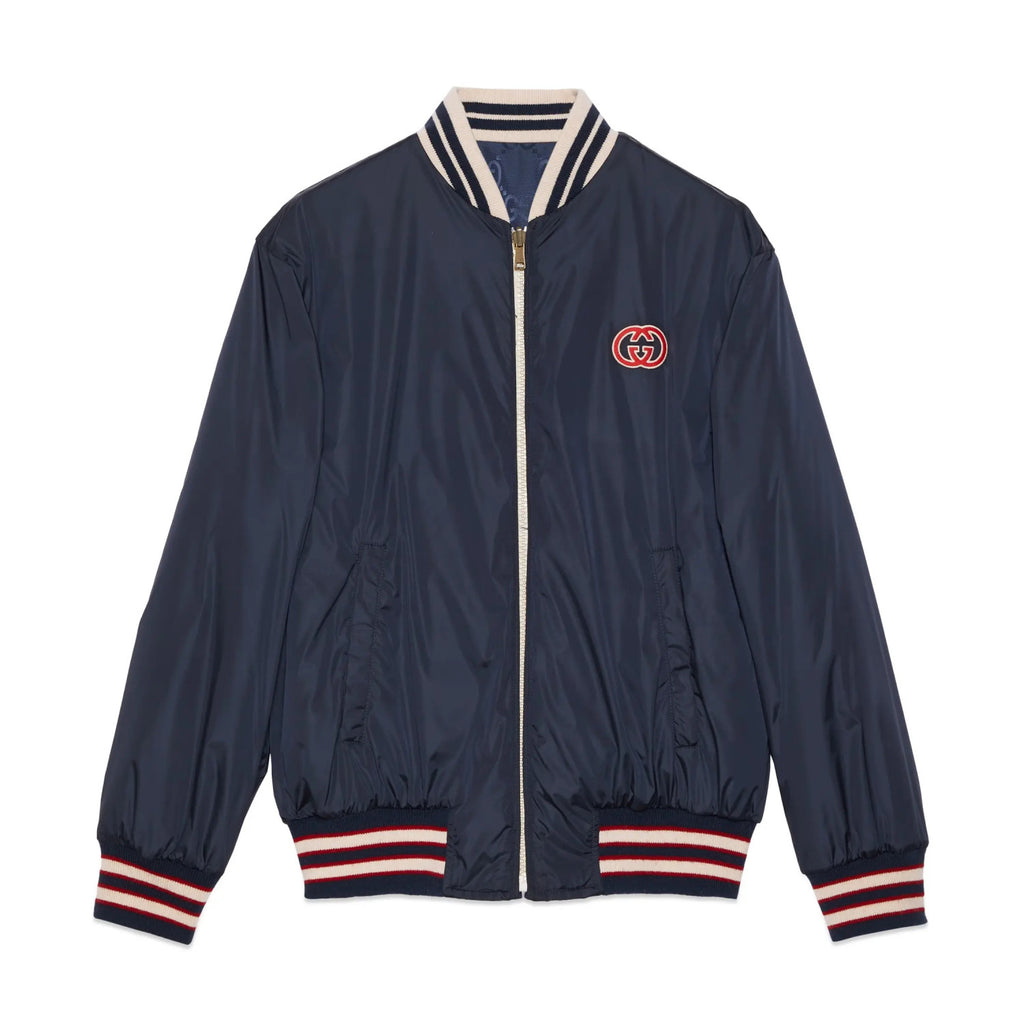 Gucci Men's Spring and Autumn Navy Reversible Round Neck Zipper Sport Long Sleeve Jacket #73214