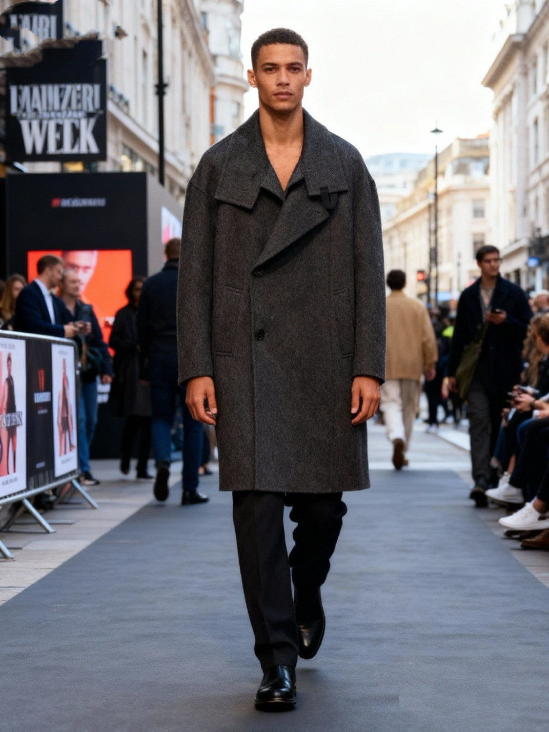 Hermes Men's Large Lapel Wool Slightly Wide Version Long Cashmere Coat #333099
