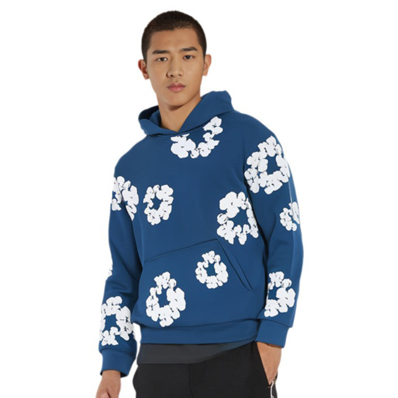 Denim Tears Men's Women's Spring & Autumn Floral Print Pocket Long Sleeve Solid Color Fit Cotton Hooded Sweatshirt Ngvp #8853