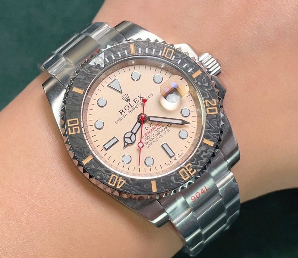 Rolex Carbon Fibre Bezel Mechanical Watch In 904L Stainless Steel Throughout #91137