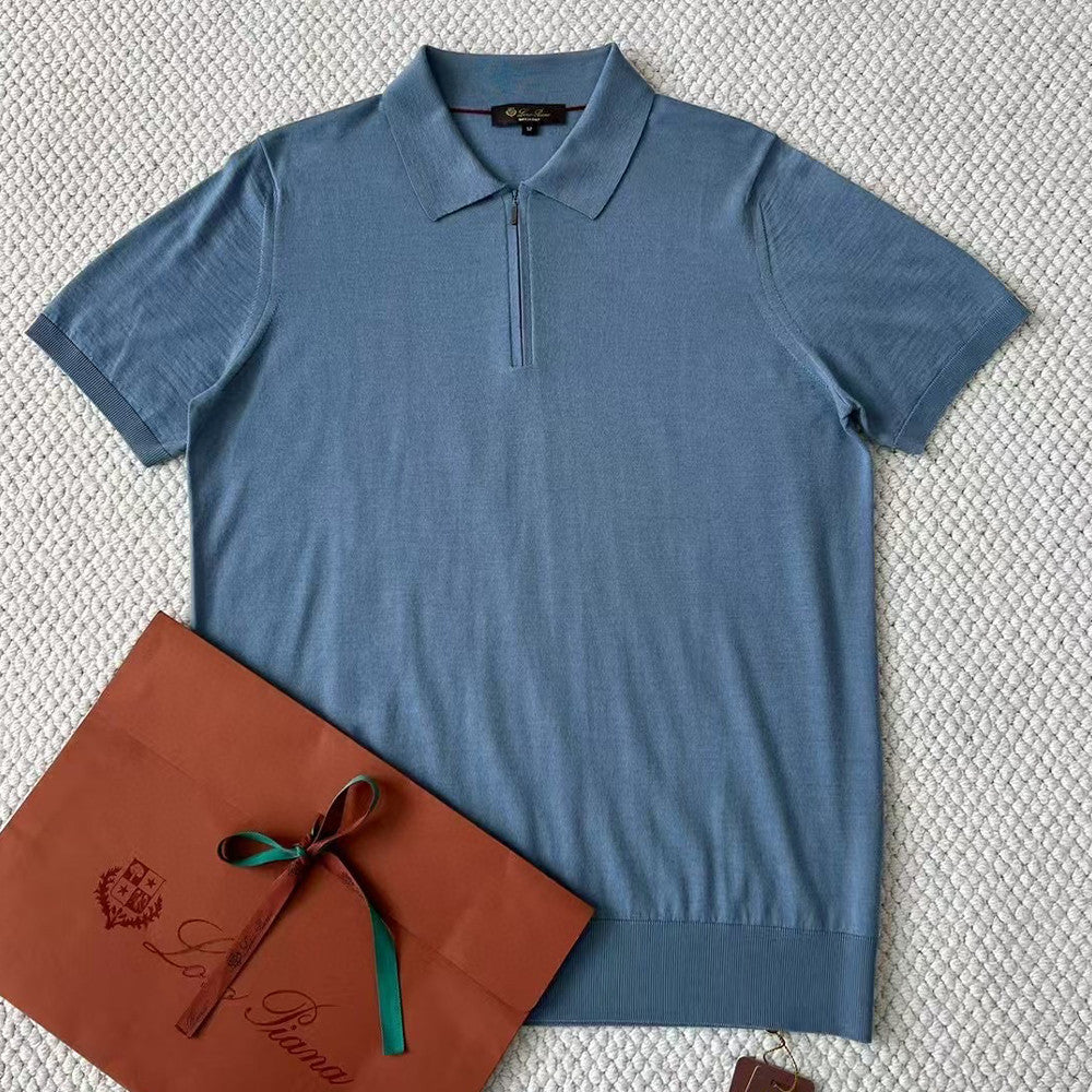 Loro Piana Men's Summer Solid Color Half Zip Straight Short Sleeve Polo Shirt Ngvp #1555