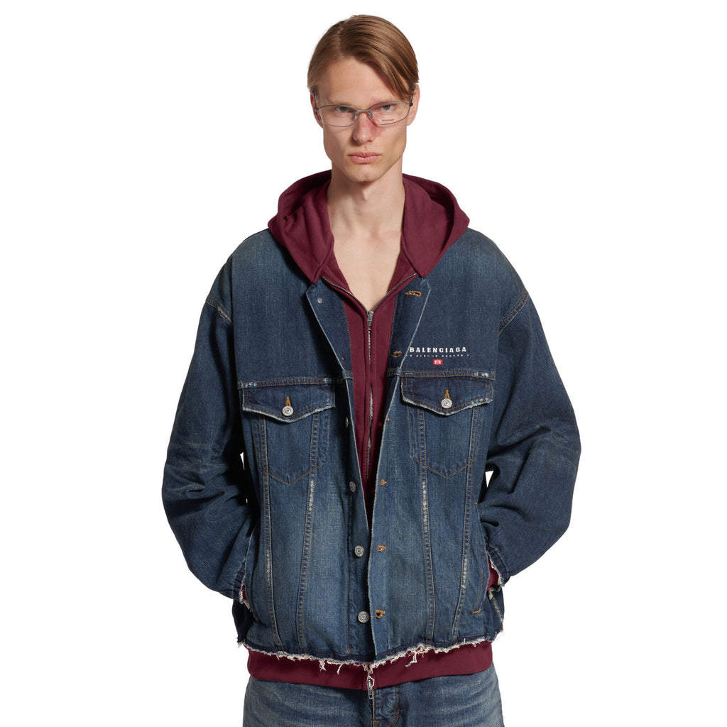 Balenciaga PATCHED  Men's And Women's  Spring/Fall Fashion Contrast Color Hooded Single Breasted Button-Up Embroidered Denim Jacket #78995