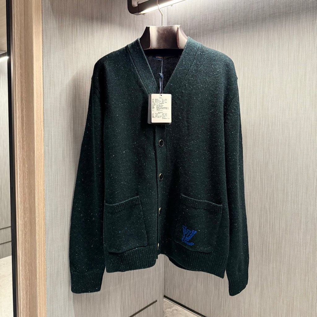 Louis Vuitton Men's Fall/Winter Fashion Casual V-Neck Single Button Loose Fit Relaxed Fit Cashmere Sweater Knit Cardigan #79415
