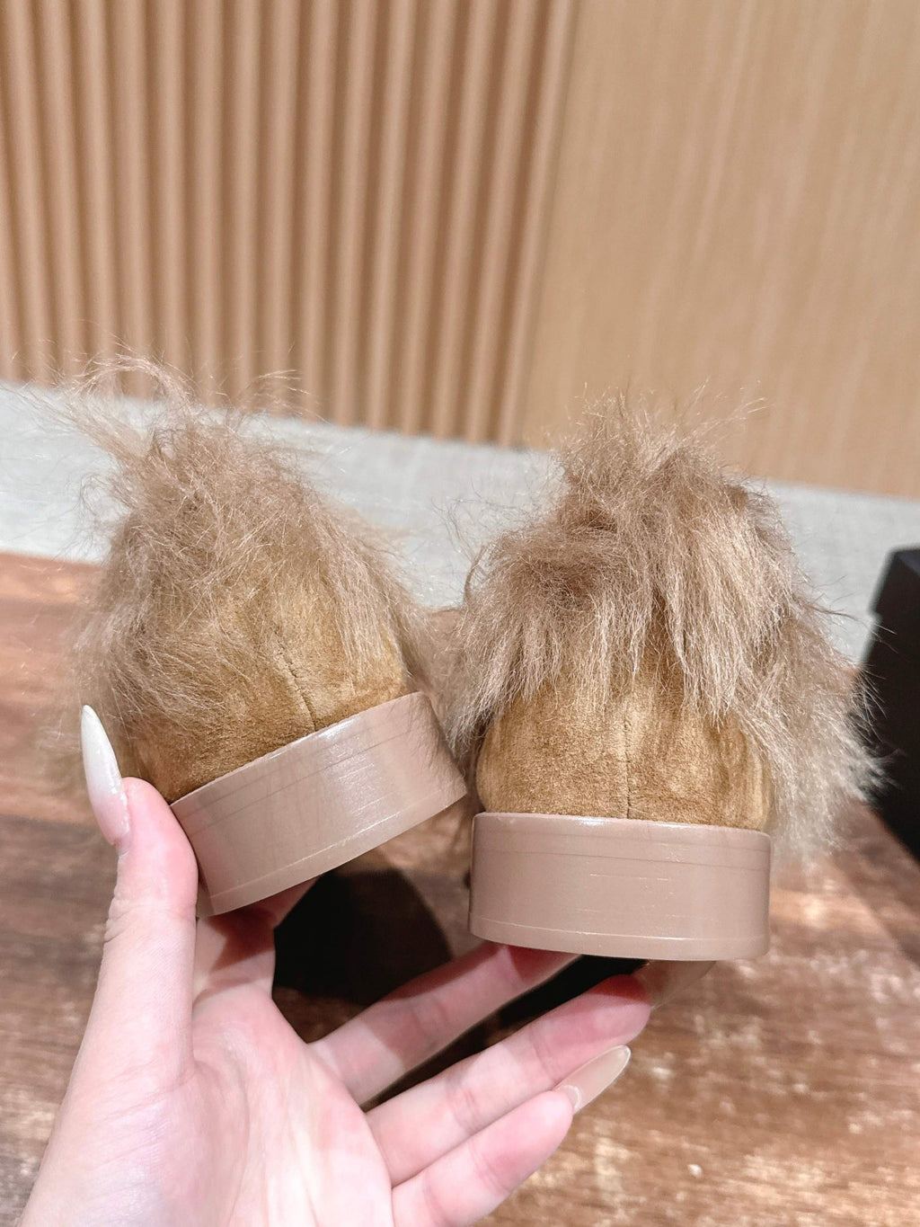 Chanel Moccasins Suede Kidskin Shearling Lambskin Brown #334371