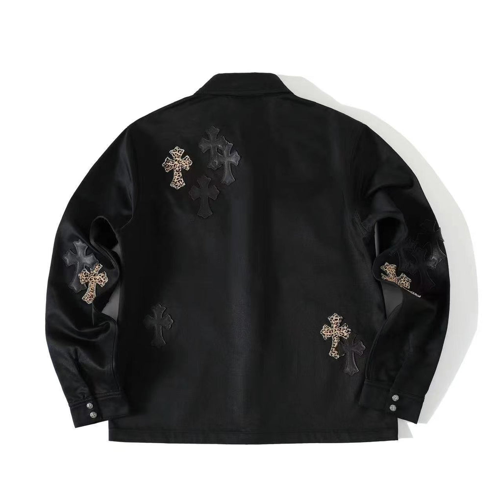 Chrome Hearts Men's Spring/Fall Fashion Casual Collared Single-Breasted Solid-Color Shirt Jacket with Loose-Fit Waist-Tie Workwear Pants Suit Set #78853