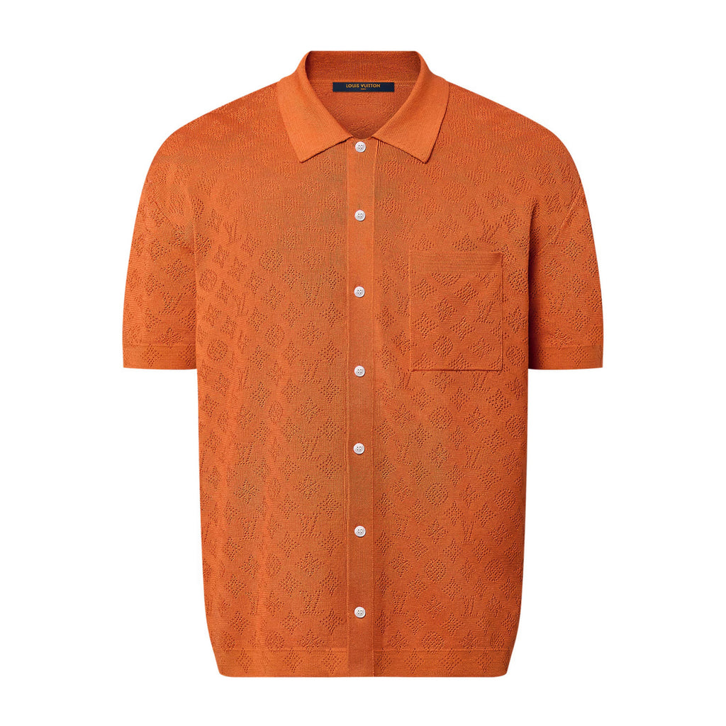 Louis Vuitton Men's Summer Orange Skeleton Letter Printed Single Breasted Short Sleeve Shirt #75627