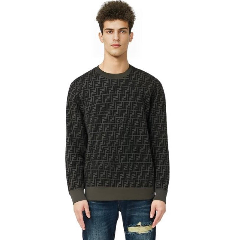 Fendi Men's Spring and Autumn Black Letter Logo Full Print Knit Pullover Long Sleeve Sweater #98165