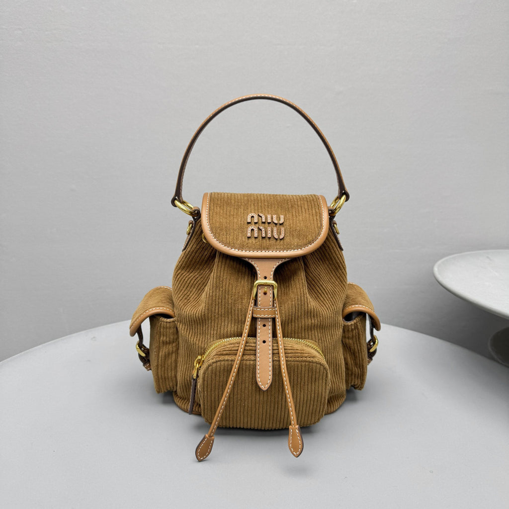 MiuMiu Small Cinnamon Corduroy Backpack #334156