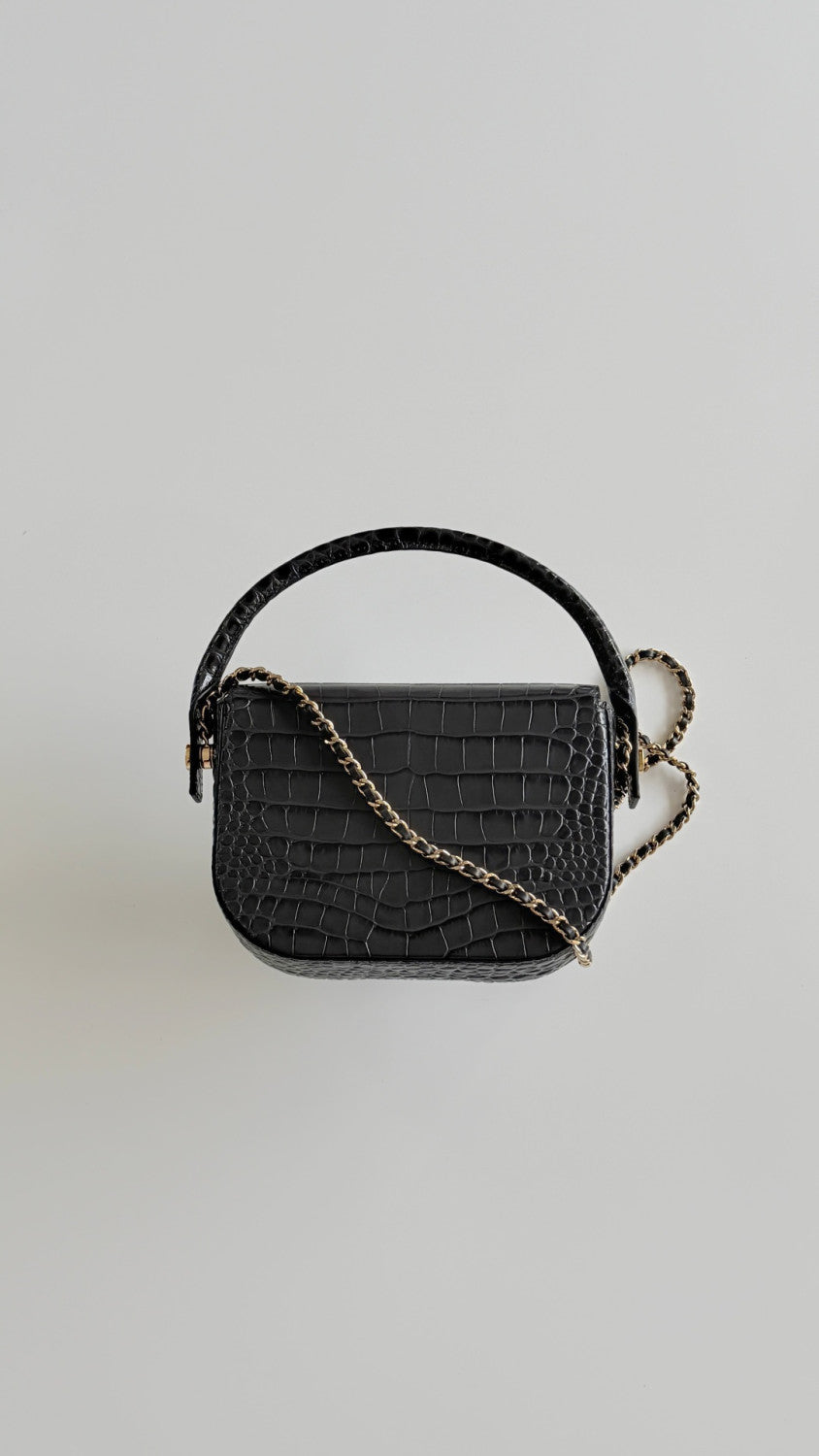 Chanel 26A Handle Clutch Bag Dark Gray Crocodile-embossed Stylish And Versatile Bag Bags #197507