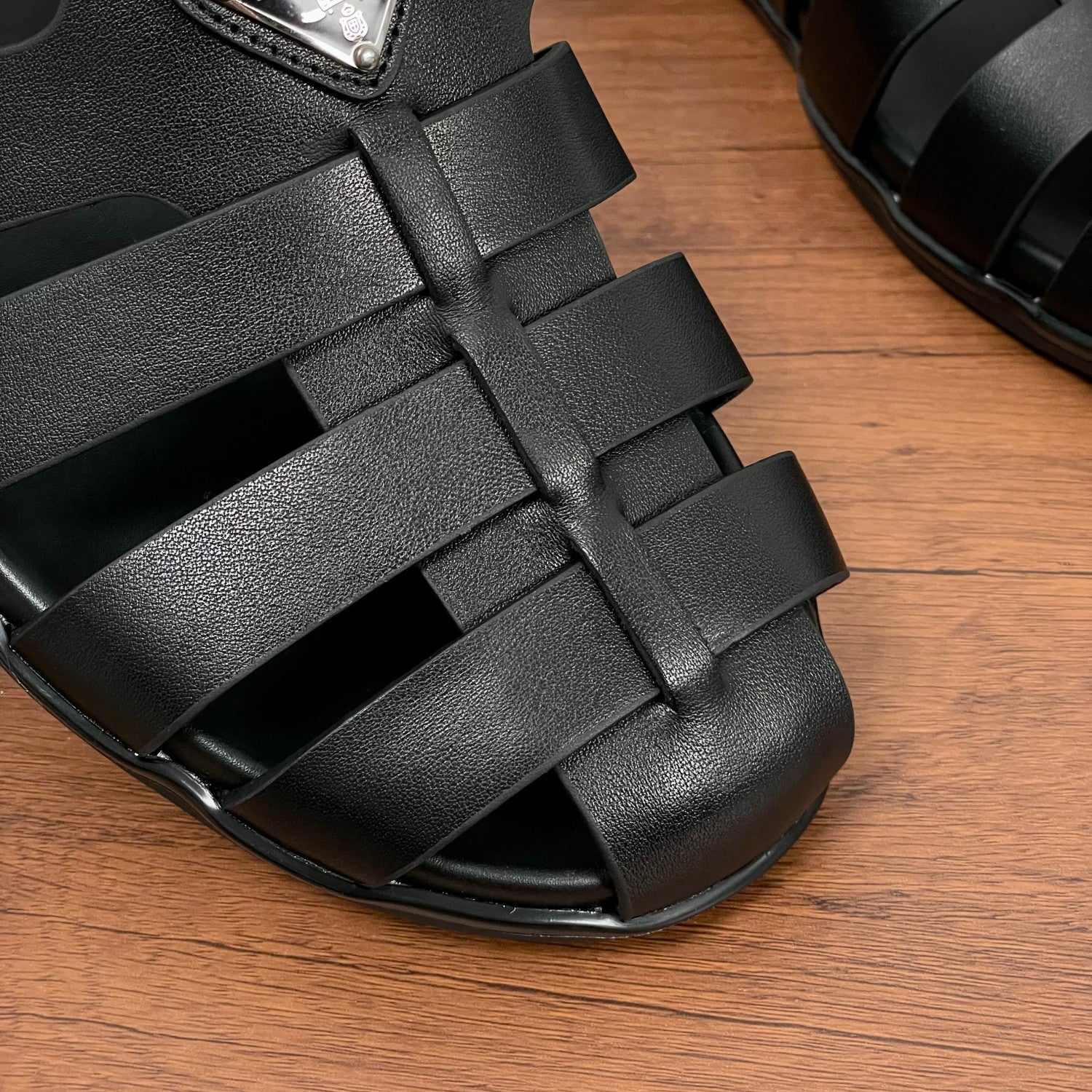 Prada Triangle Logo Cage Fisherman Sandals #383743