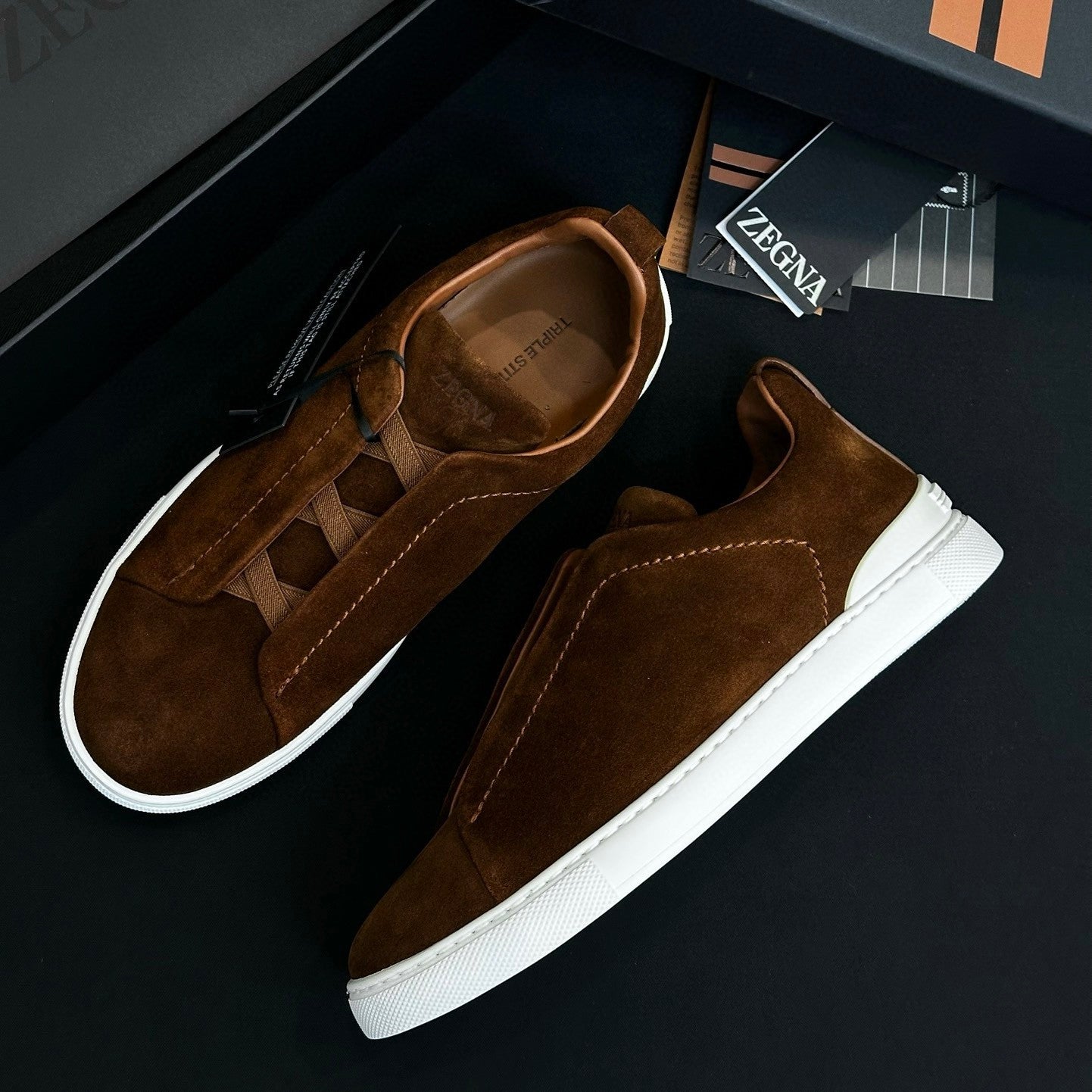 Ermenegildo Zegna Triple Stitchâ„?Men's Fall/Winter Fashion Luxury Casual Flat Low-Top Suede Loafers Shoes #79421