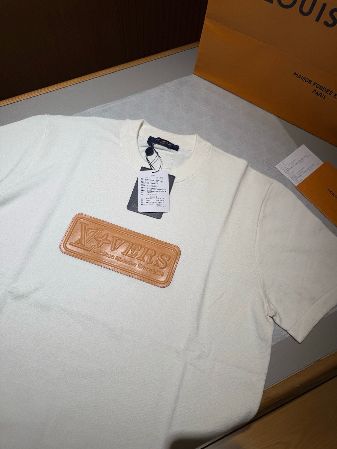 Louis Vuitton Men's Summer Leather Applique Solid Color Cotton Round Neck Short Sleeve T-Shirt #75636
