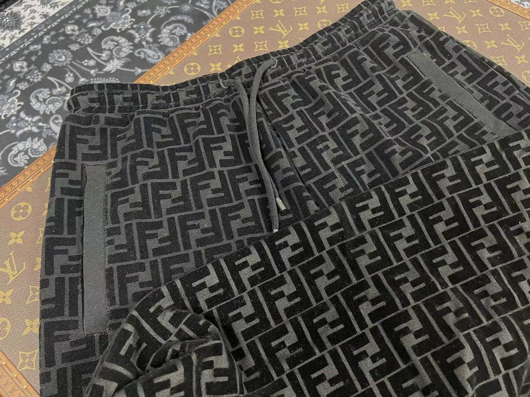 Fendi Men's Summer Black Letter Logo Print Drawstring Straight Casual Short Pants #98816