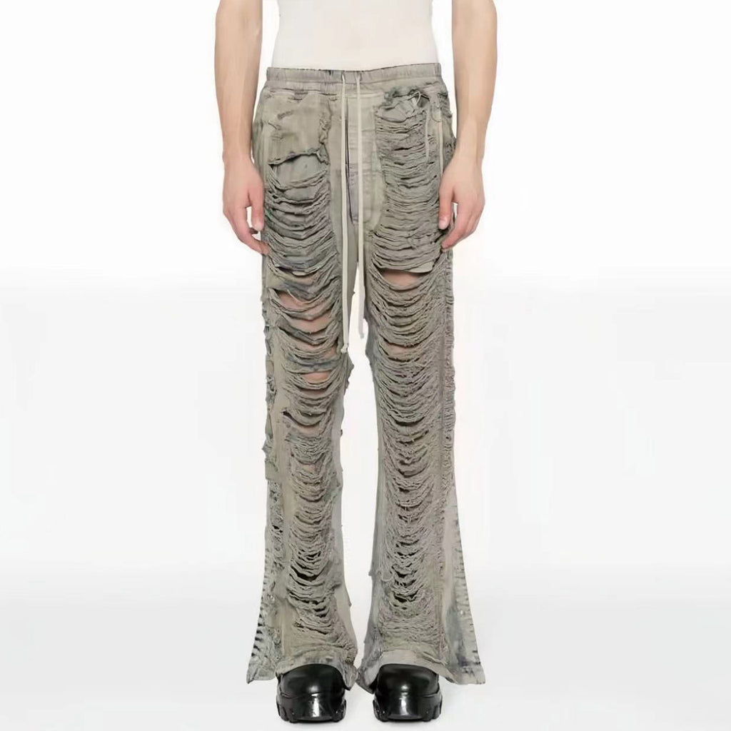 Rick Owens DRKSHDW Men's And Women's Fall And Winter Fashion High Street Broken Hole Jeans Trend Do Old Wide-leg Pants Ngvp #7657