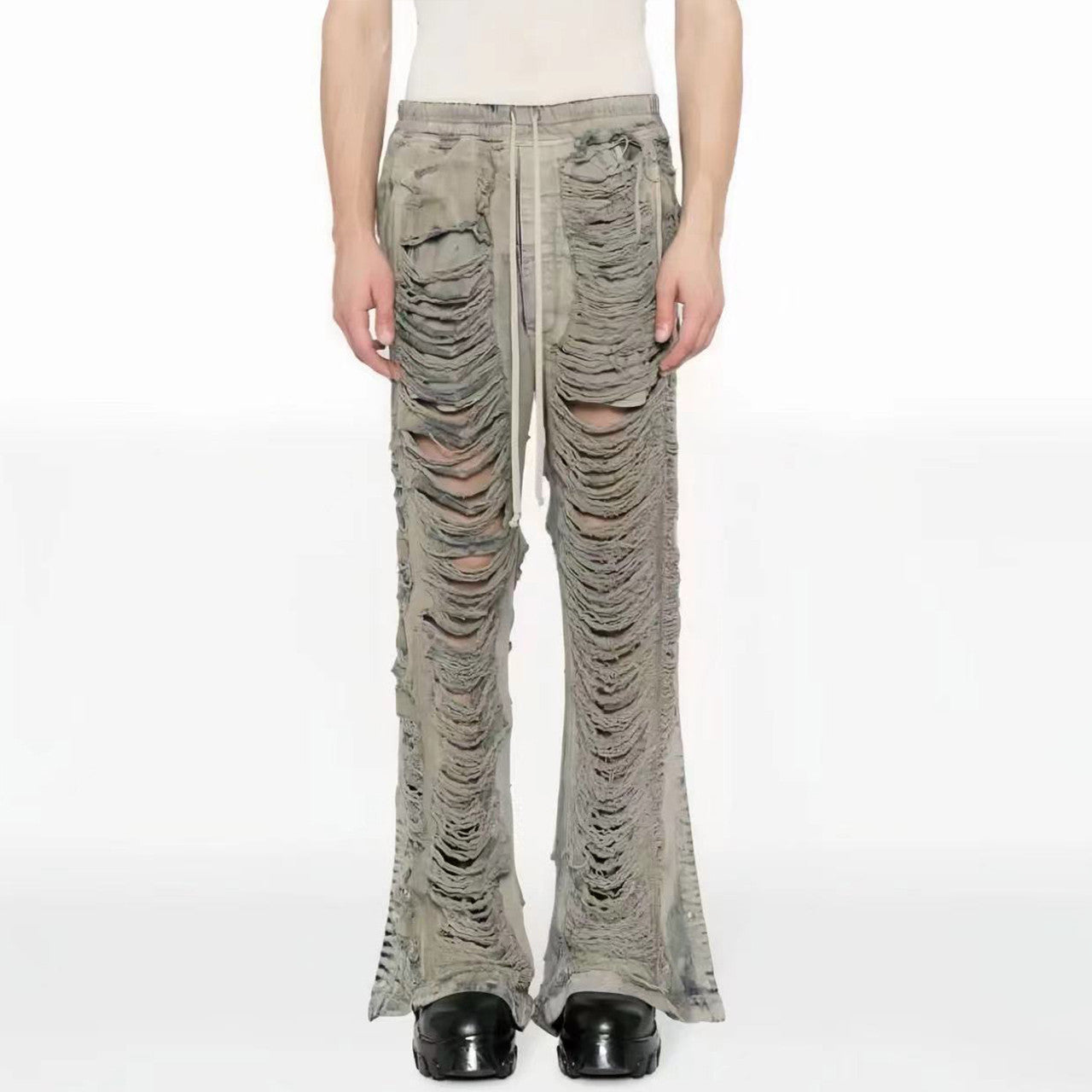 Rick Owens DRKSHDW Men's And Women's Fall And Winter Fashion High Street Broken Hole Jeans Trend Do Old Wide-leg Pants Ngvp #7657