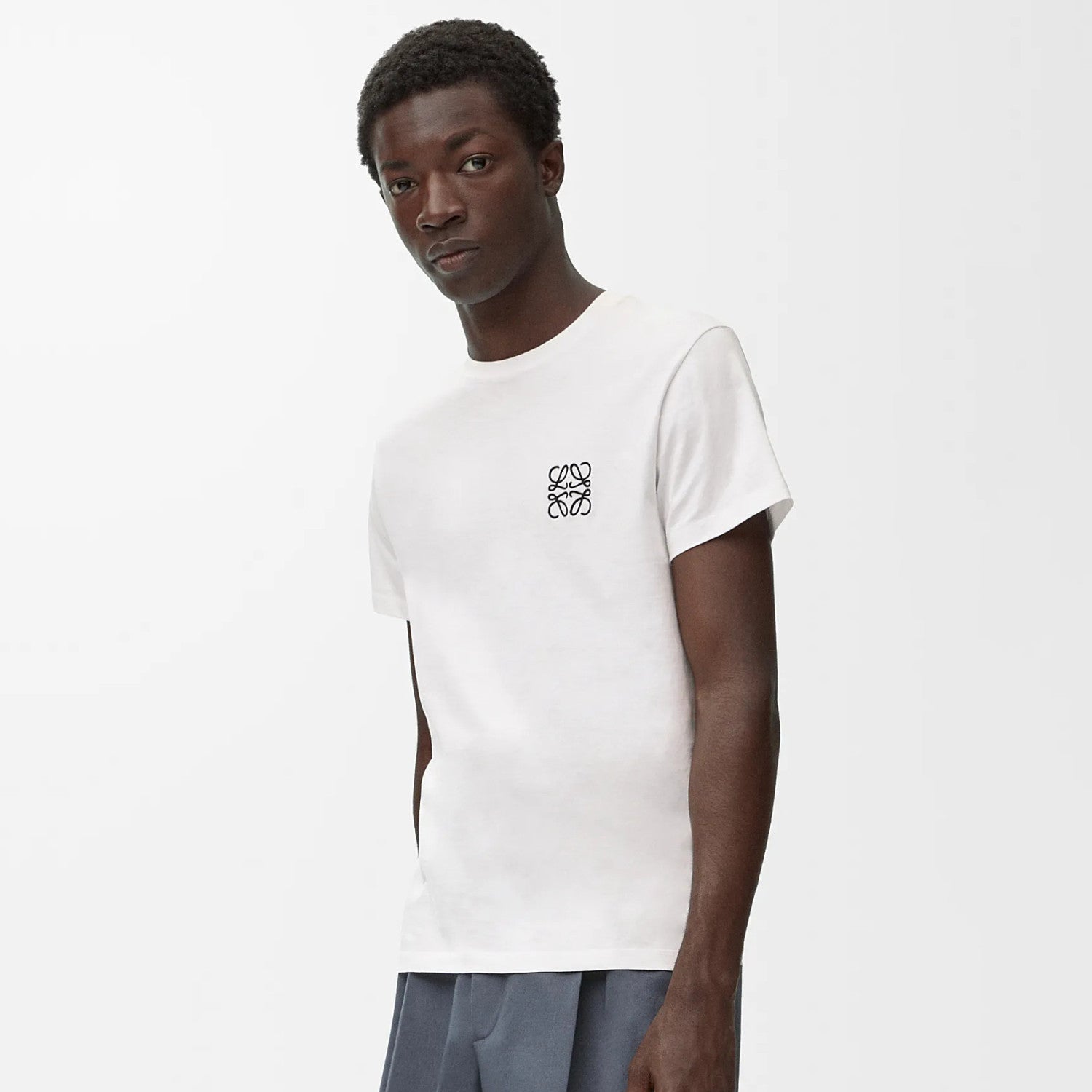 Loewe Men's Summer Embroidered Logo Pattern Round Neck Solid Color Cotton Short Sleeve T-Shirt #75589