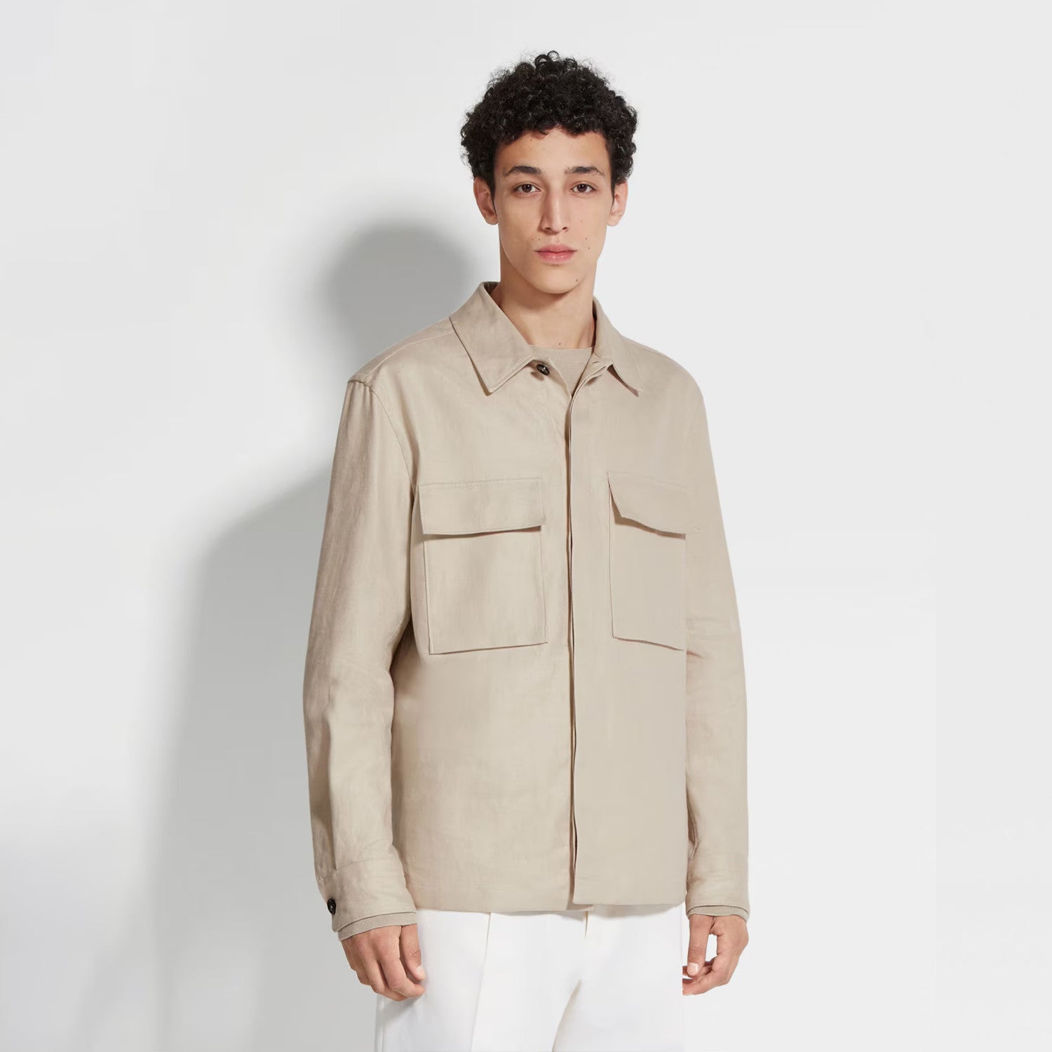 Ermenegildo Zegna Oasi Lino Shirt Jacket Men's Spring And Summer Lapel Single-breasted Pocket Temperament Shirt Simple Commuter Jacket Ngvp #1185