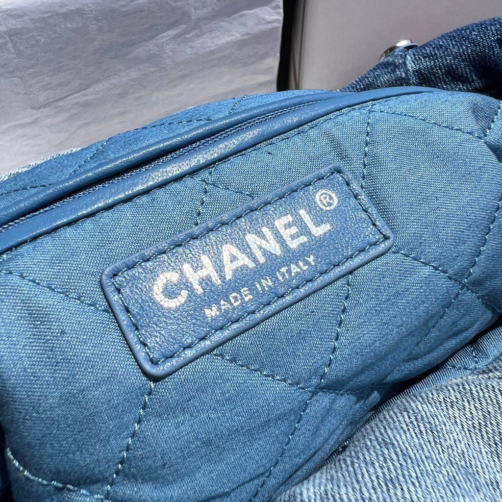 Chanel Women's Small Checkered Large Capacity Chain Denim Shoulder Bag Washed Denim Blue Medium Tote Bag Bags AS3260-B10439-NM981 #81555
