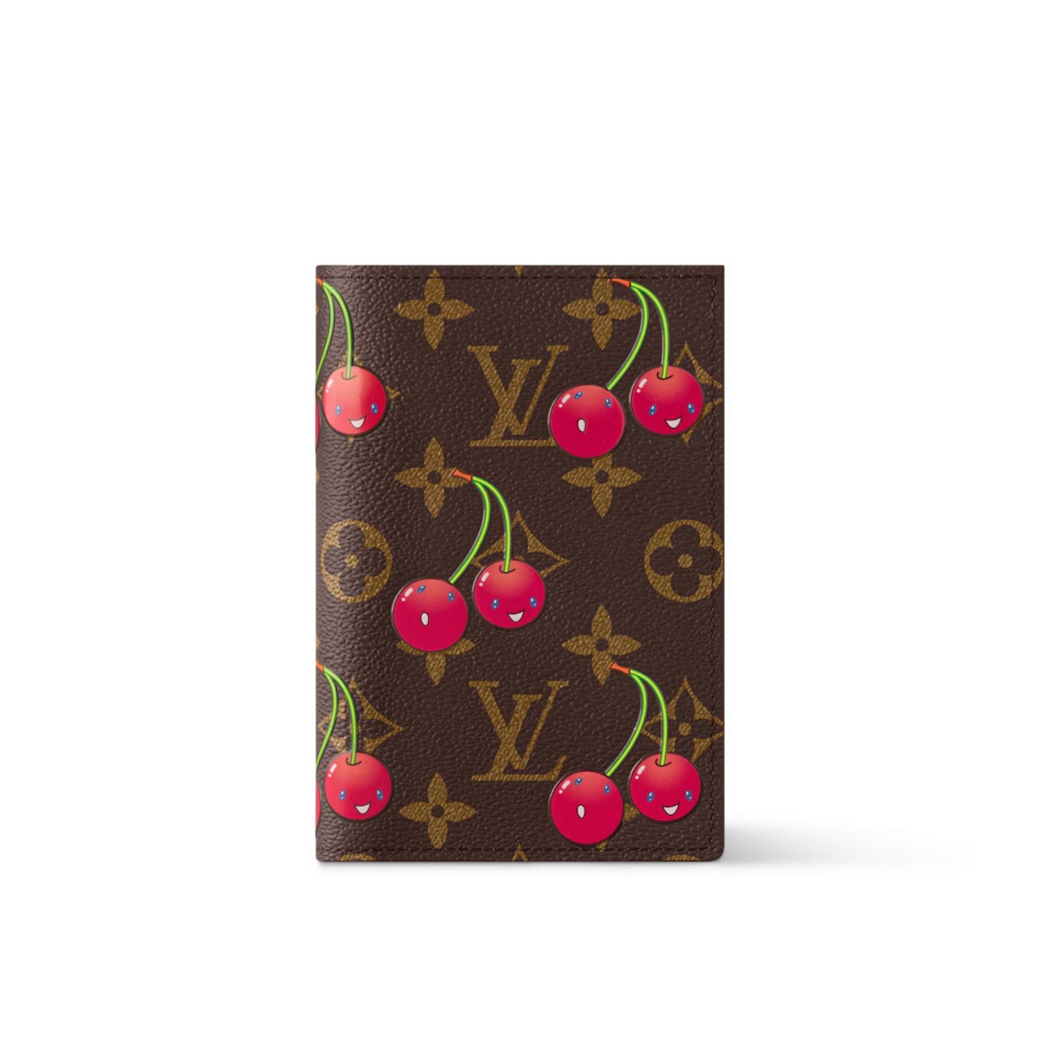 Louis Vuitton LV x TM Women's Brown Leather Passport Wallet with Cherry Pattern Print Bag Bags #77594