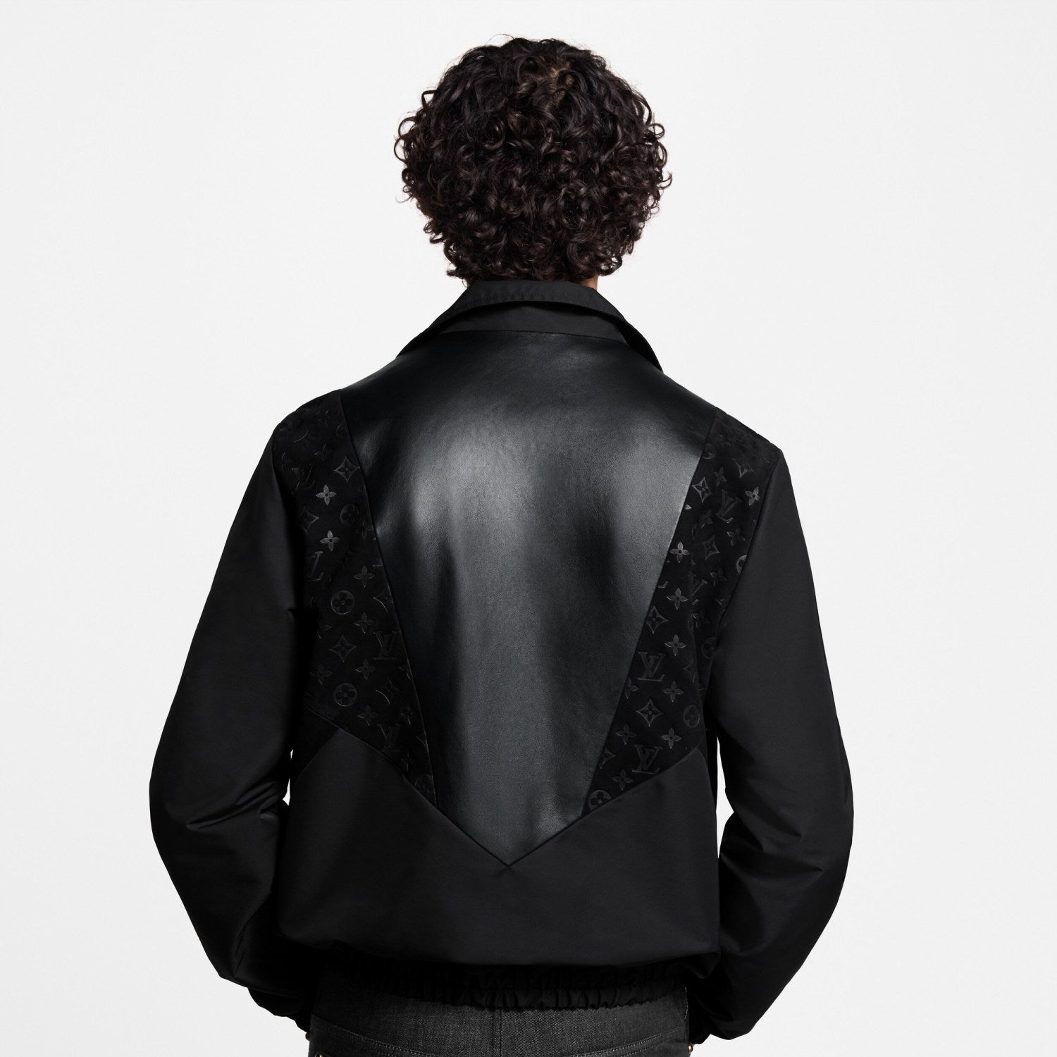 Louis Vuitton Men's Spring/summer Casual Fashion Solid Color Logo Embossed Zipper Cuff Elastic Mixed Leather Sports Jacket #78366