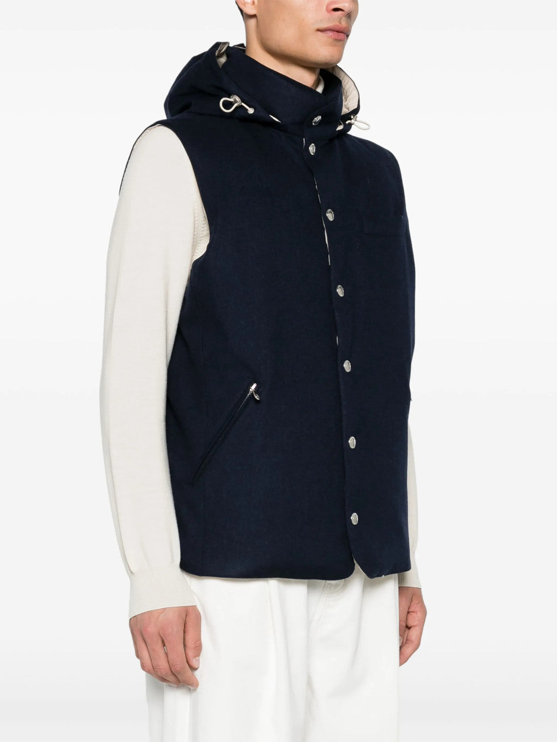 Brunello Cucinelli Men's Spring/Autumn Detachable Hooded Solid Color Single-Breasted Bonded Wool Flannel Down Vest Ngvp #2293