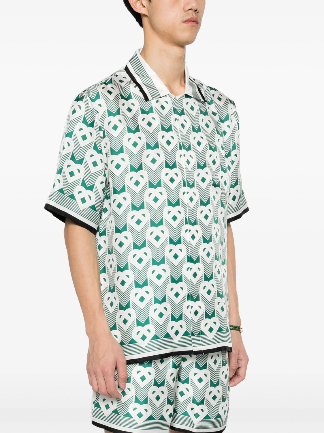 Casablanca Men's Summer Gradient Heart Printed Silk Short Sleeve Shirt Casual Elastic Lace-Up Shorts Ngvp  #8677