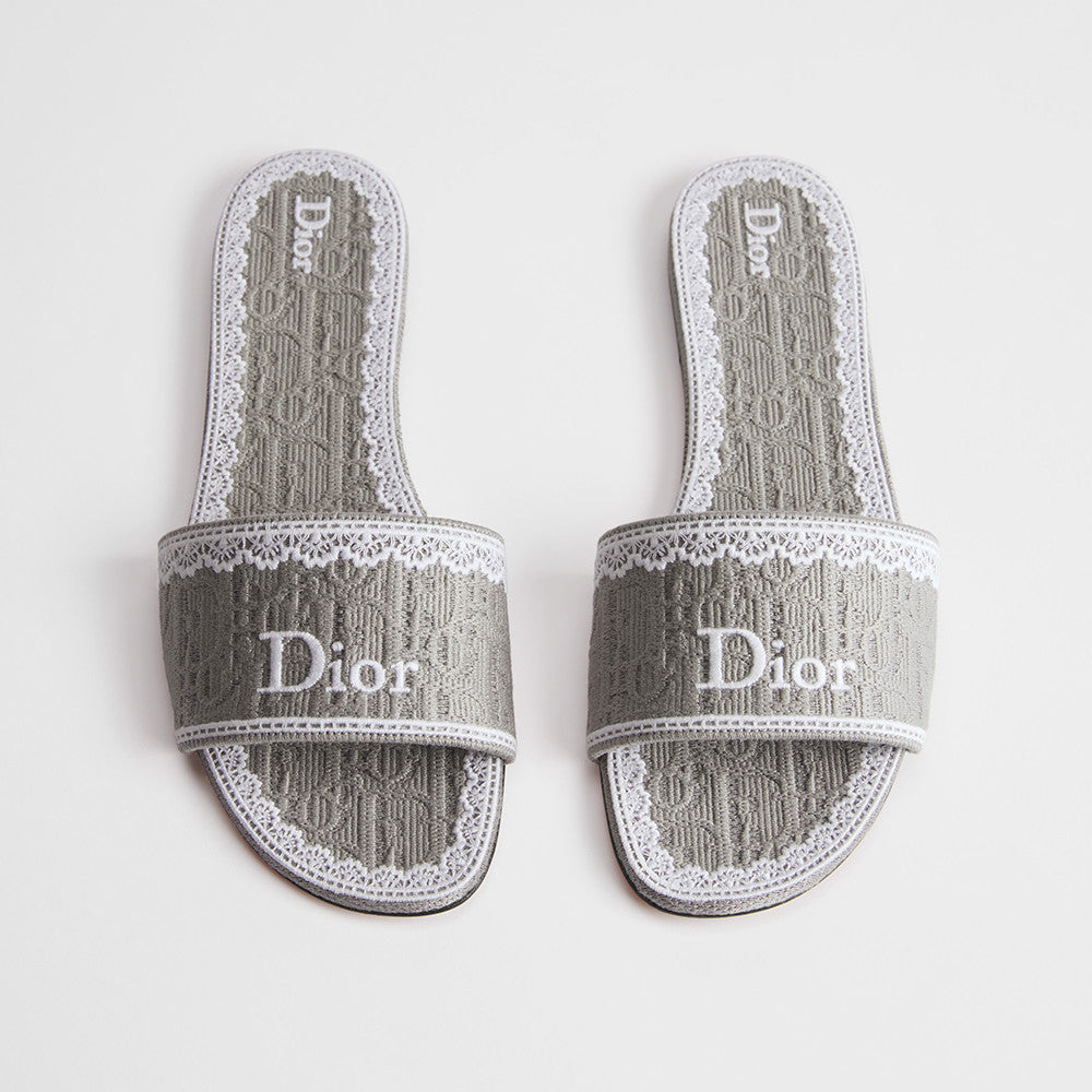 Dior Dentelle Slide Sky Blue Dior Oblique Embroidered Cotton and White Lace #377809